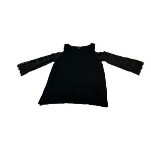 roz&ALI Size XS Black Women's cold should shirt with lace 3/4 sleeves (0230)